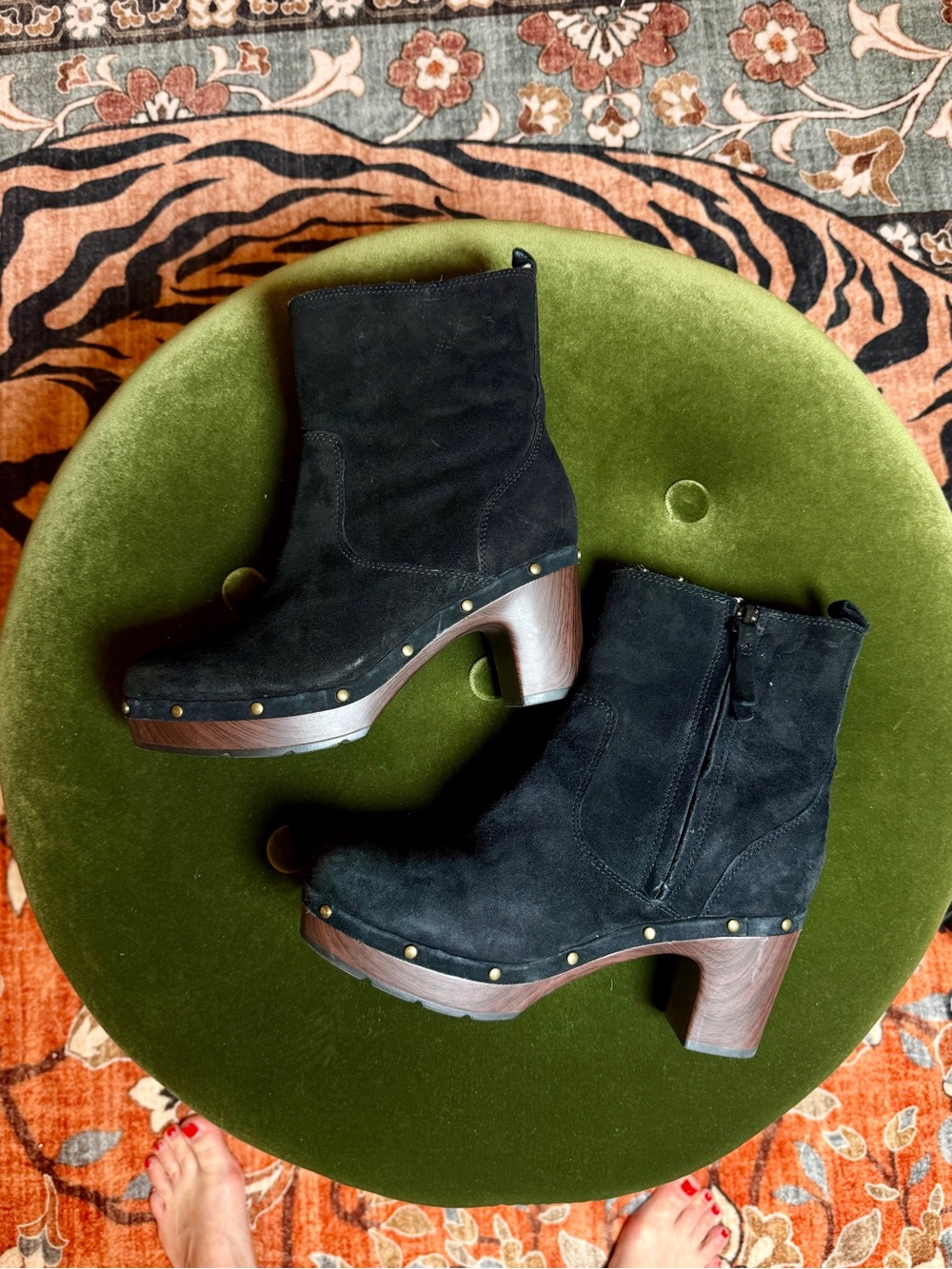 New Clark’s Black Suede & Shearling Platform Ankle Boots - Women's
